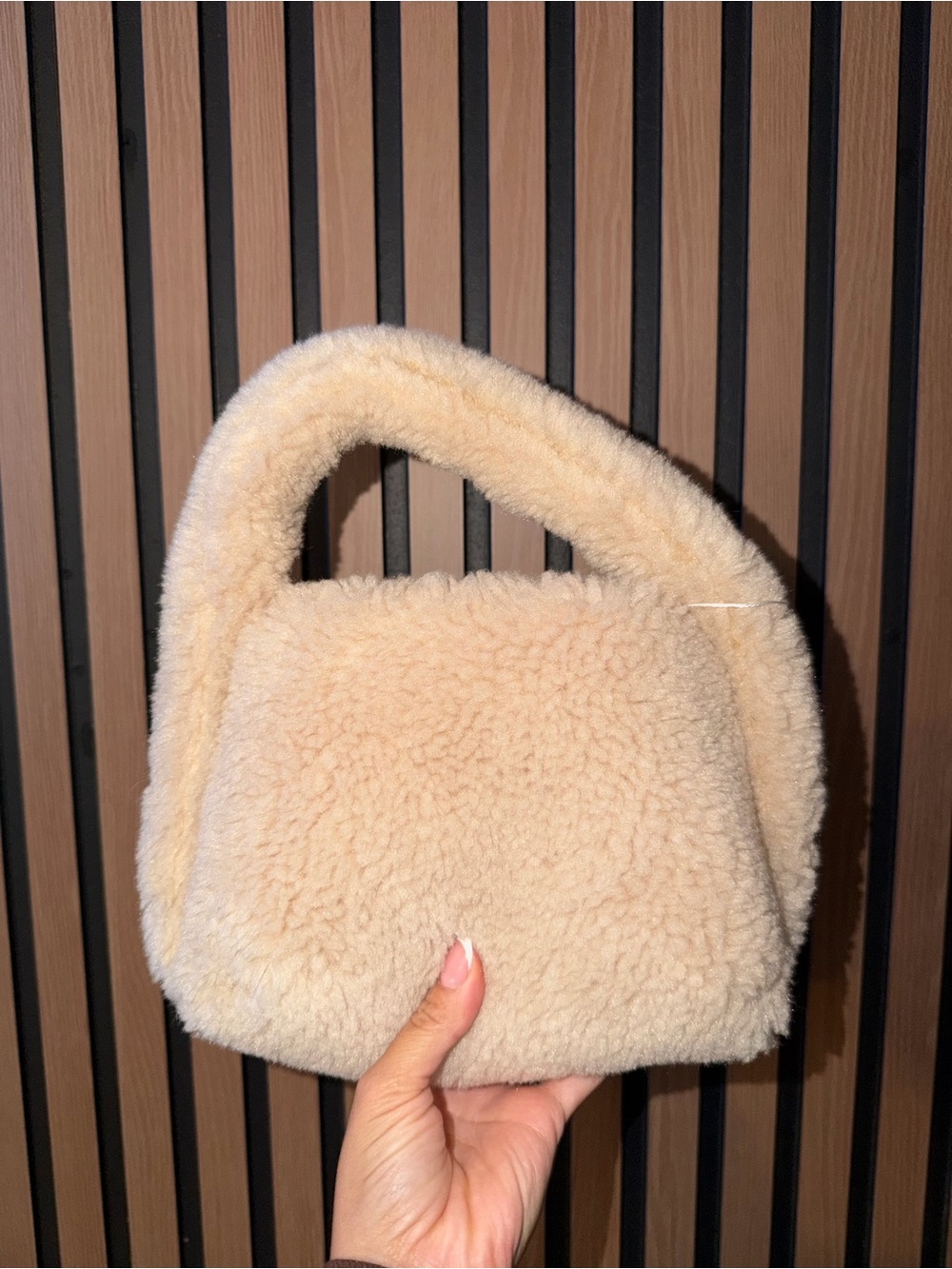 Beige Faux Shearling Tote Bag - Women's Plush Handbag